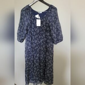 Rosemarine Silk Blend Navy Flowy Floral Dress Nwt L